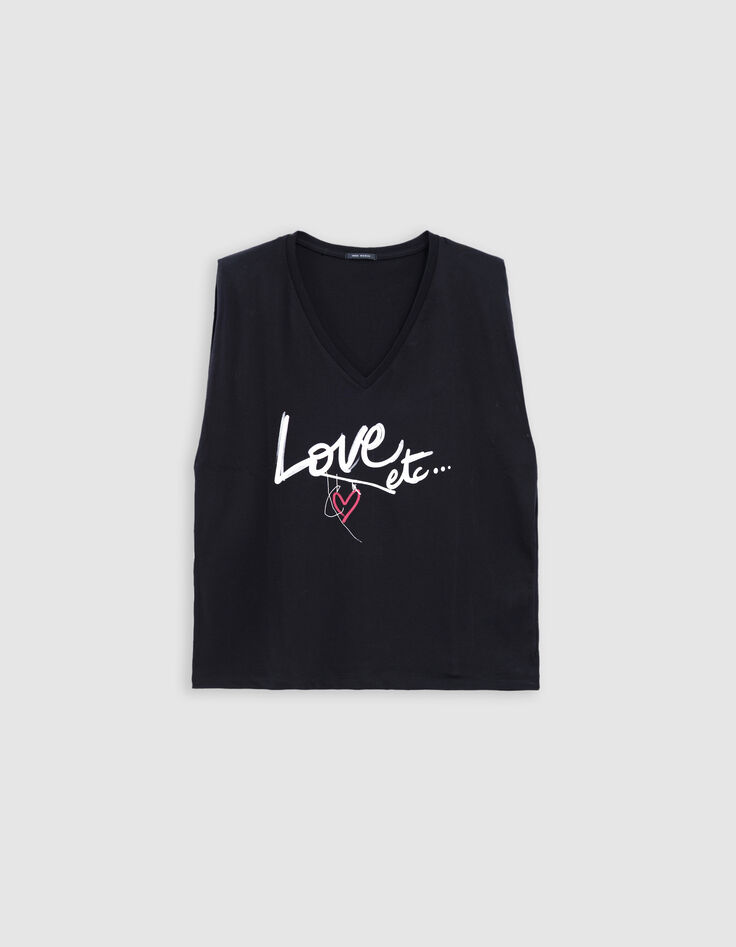 Schwarzes T-Shirt, V-Ausschnitt, Herz-5 Schwarzes T-Shirt, V-Ausschnitt, Herz-5
