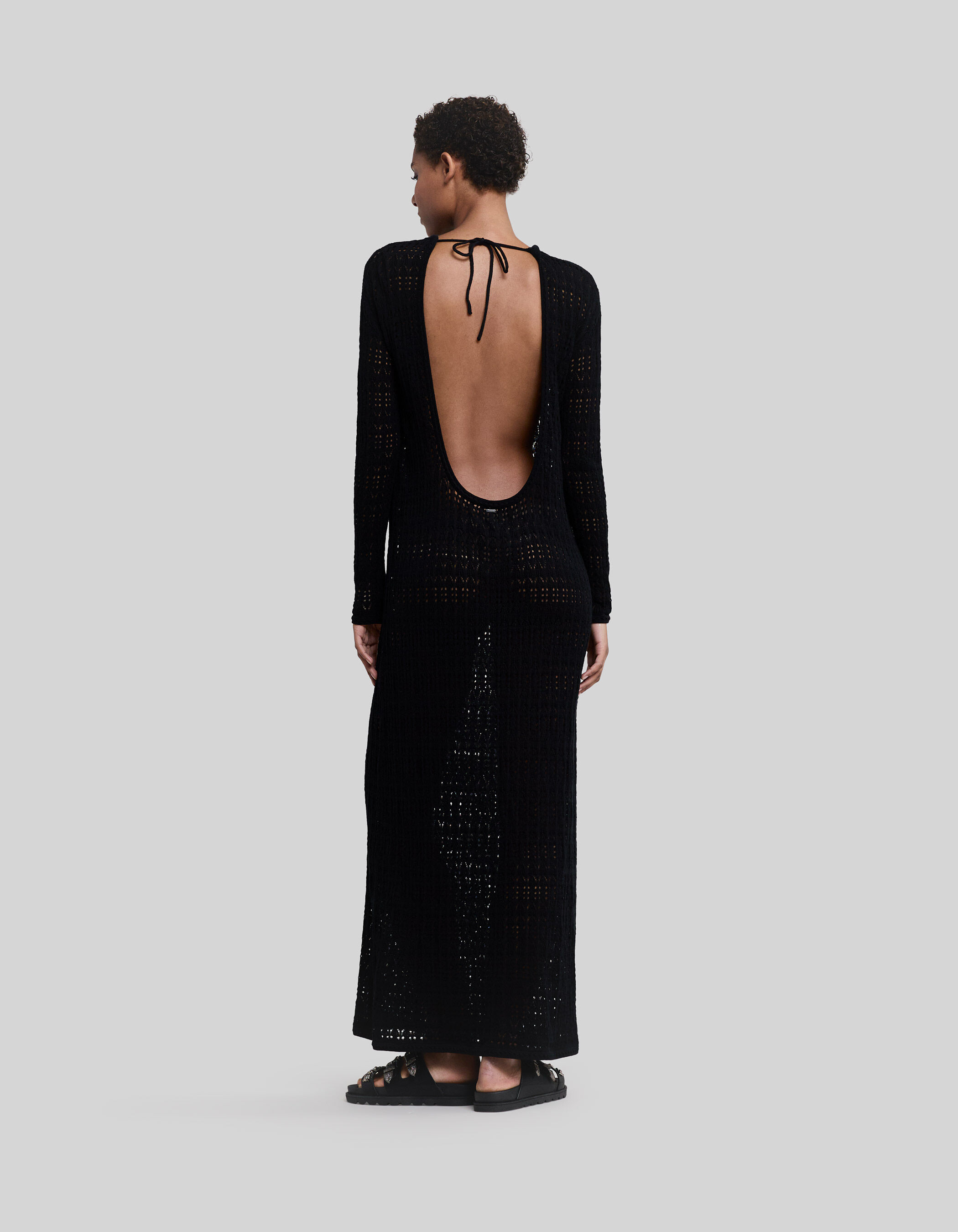 Robe longue noire tricot filet ajoure Femme IKKS