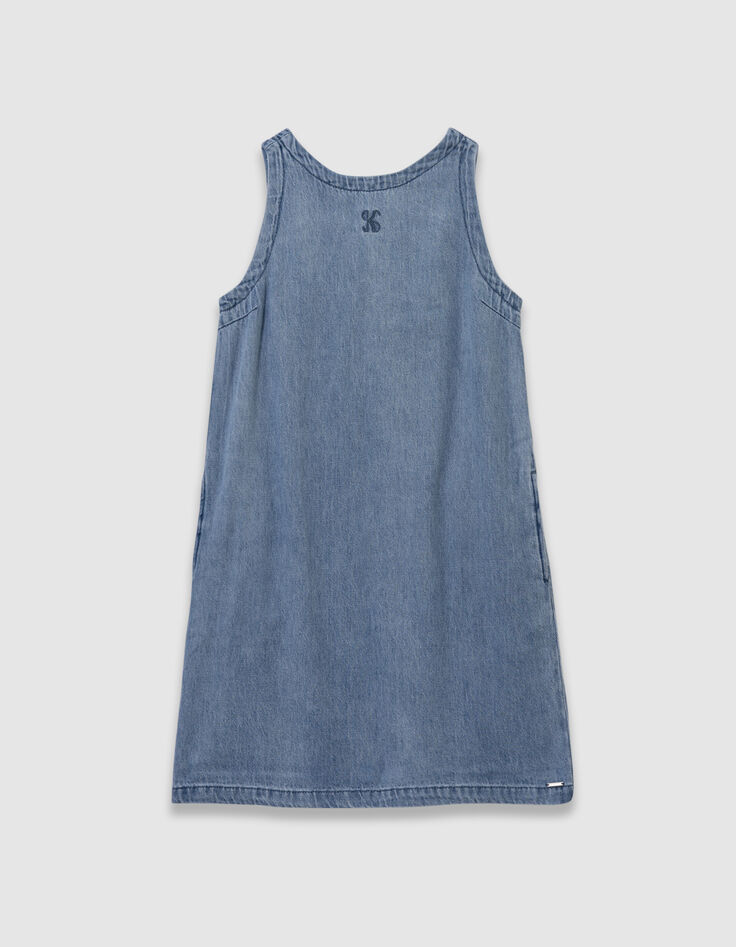 Robe chasuble en jean bleu fille-2 Robe chasuble en jean bleu fille-2