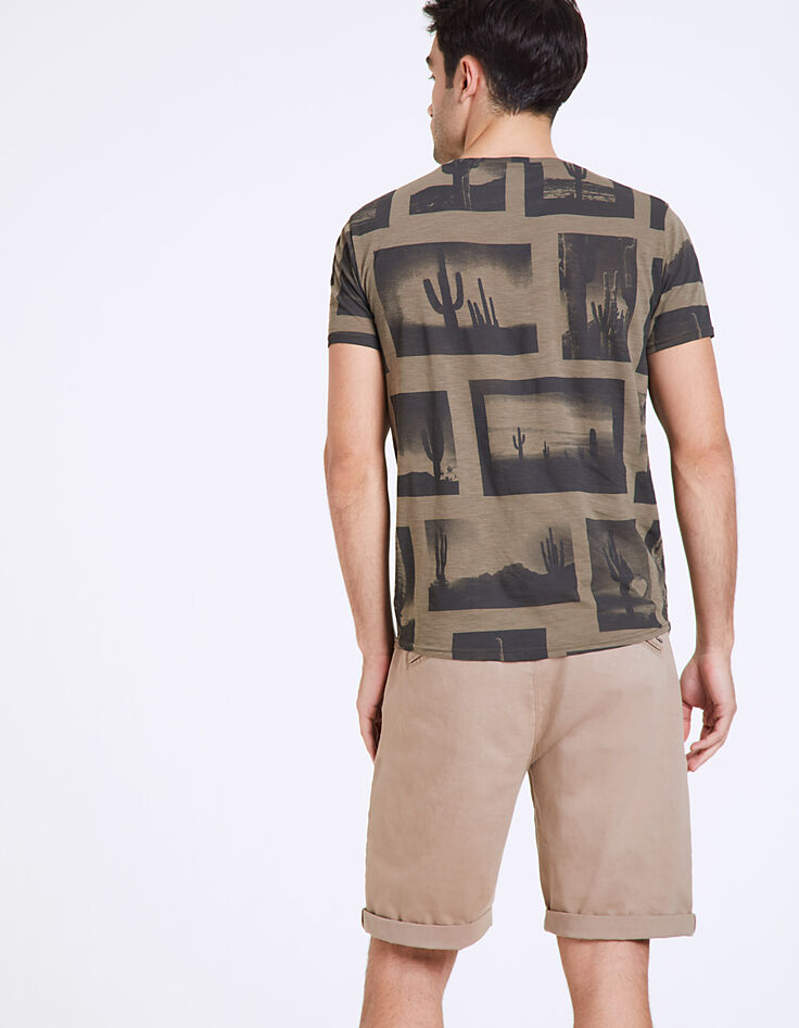 Camiseta caqui con estampado fotos cactus Hombre-3 Camiseta caqui con estampado fotos cactus Hombre-3