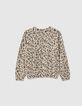 Pull sable chiné pailleté à motifs léopard fille -3