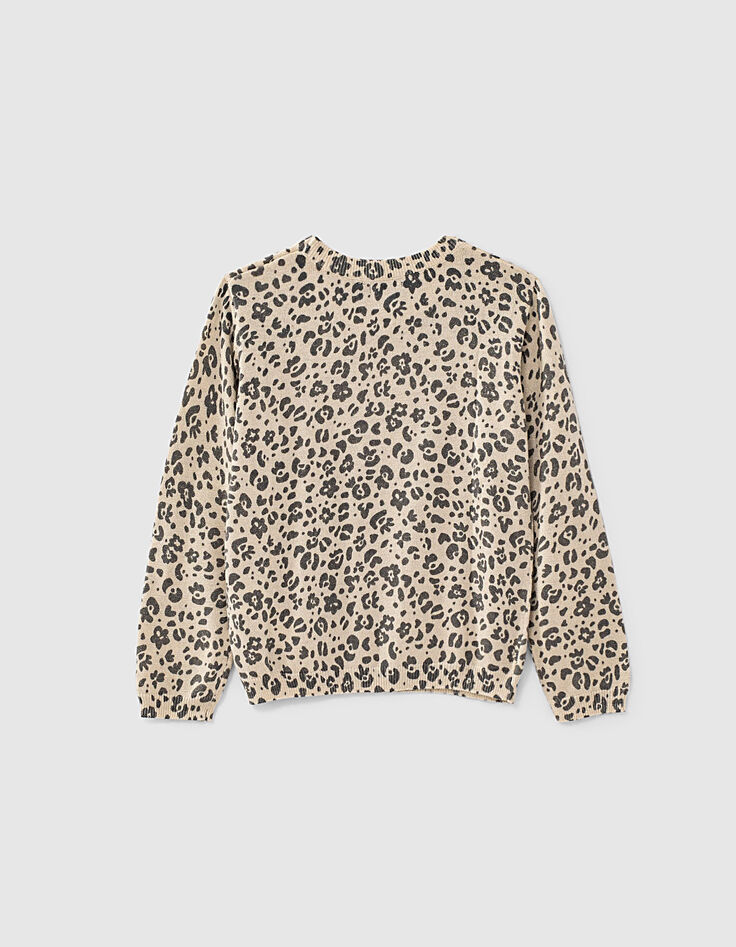 Pull sable chiné pailleté à motifs léopard fille -3
