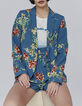 Smaragdgr&uuml;ner Damenchiffonblazer mit Blumenstrau&szlig;-Print-5
