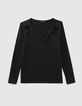 T-shirt noir en viscose détails broderie sequins épaules femme-5