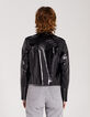 Blouson cuir noir vernis Leather Story détails chevrons matelassés femme-3