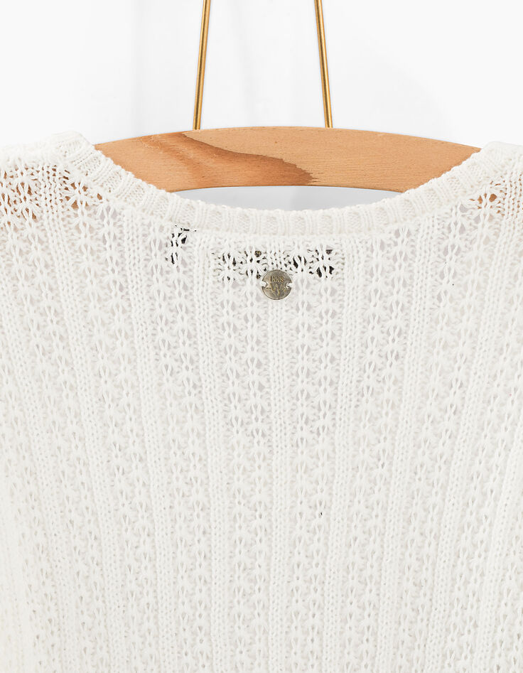 Cremeweißer Mädchenpullover mit Ajour-Strick-5