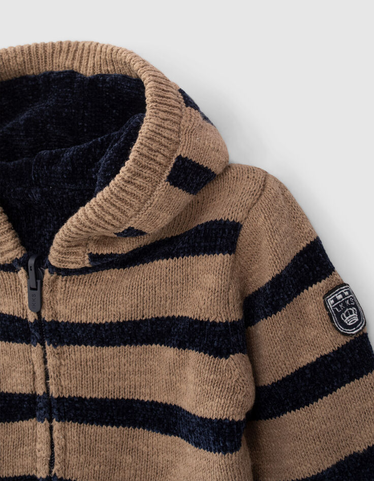 Veste réversible beige rayé navy bébé garçon  -3