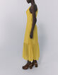 Langes gelbes Damenkleid mit schmalen Trägern und Volant-4