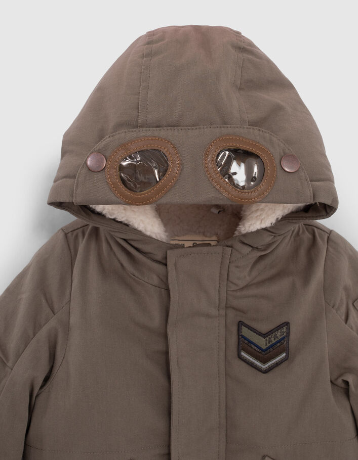 Baby boys’ khaki fur-lined parka with aviator goggles - IKKS