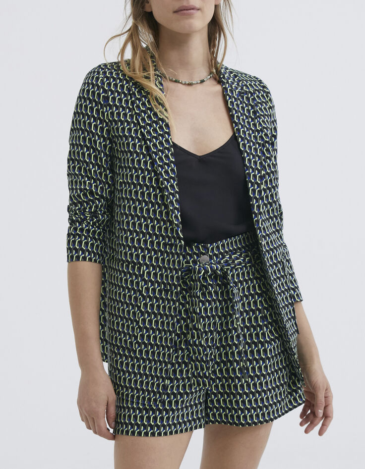 Women’s black graphic print suit jacket-1