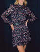 Women’s black short sheer dress with pink velvet print-1