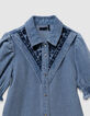 Blauwe denim jurk met borduurwerk voor meisjes-2