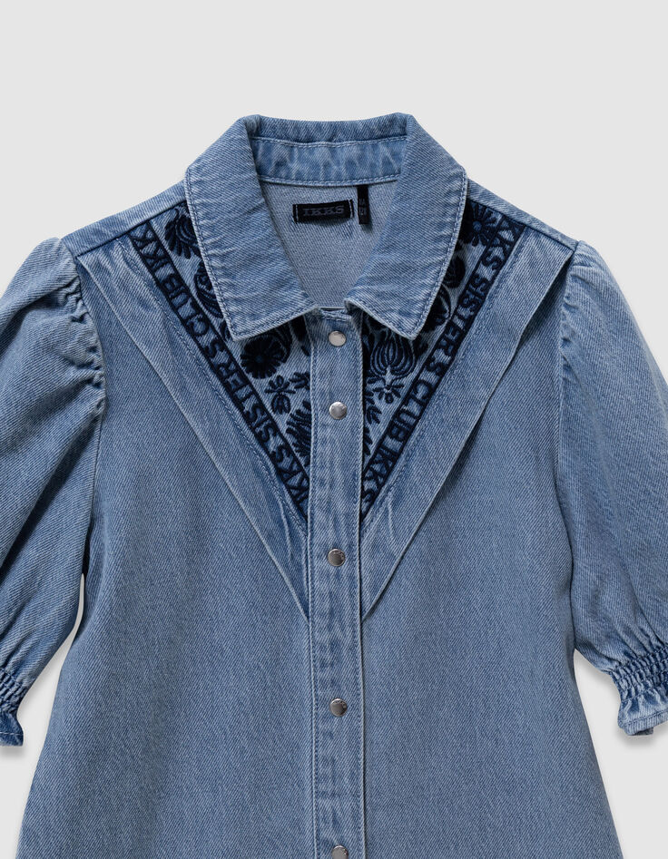 Blauwe denim jurk met borduurwerk voor meisjes-2