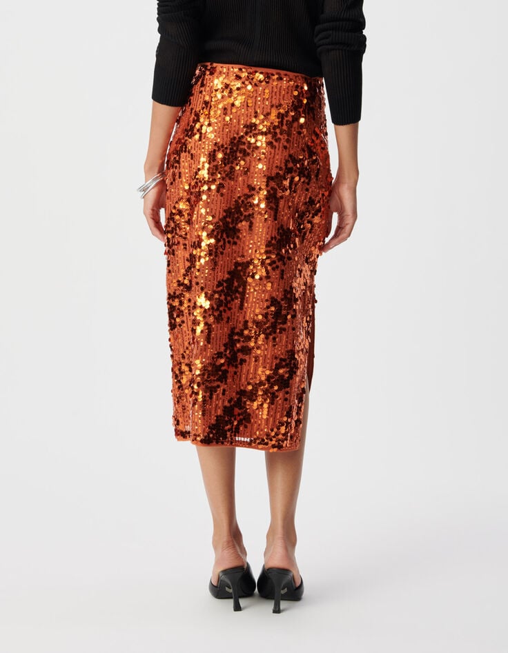 Midi sequinrok in pompoenkleur Dames-4