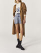 Lange beige trench in tencel afneembare ceintuur dames-1