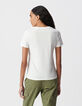 Tee-shirt écru col rond broderie chevrons dos Femme-2