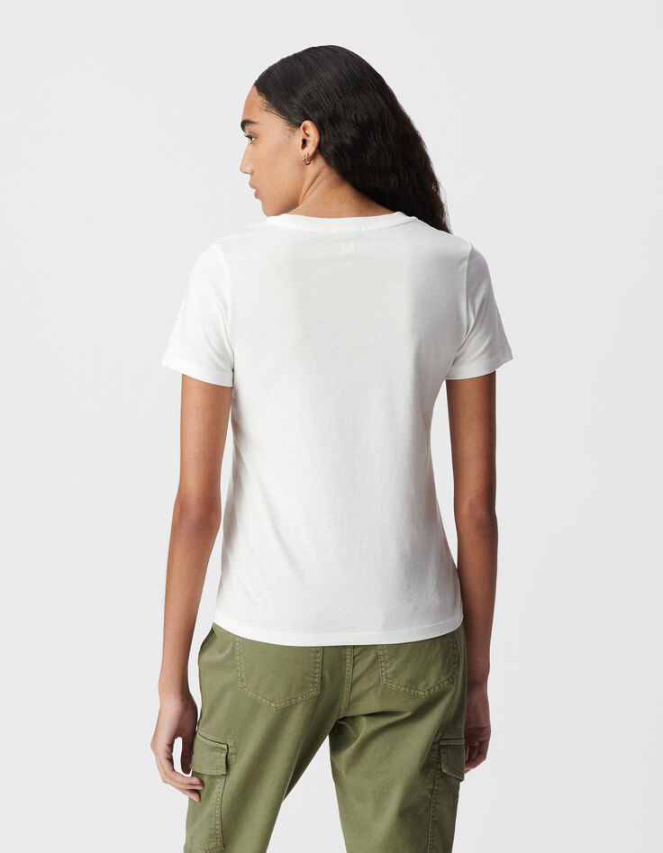 Tee-shirt écru col rond broderie chevrons dos Femme-2