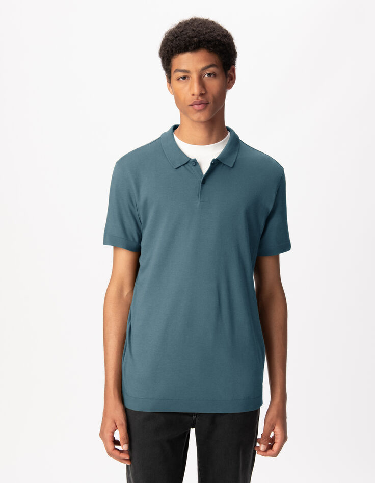 Polo azul algodón modal manga corta hombre-2