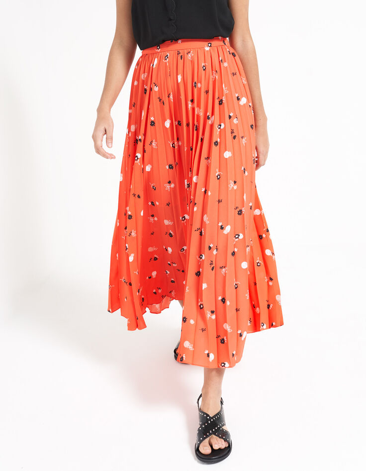 Jupe longue spicy orange à fleurs spicy plissée I.Code-5