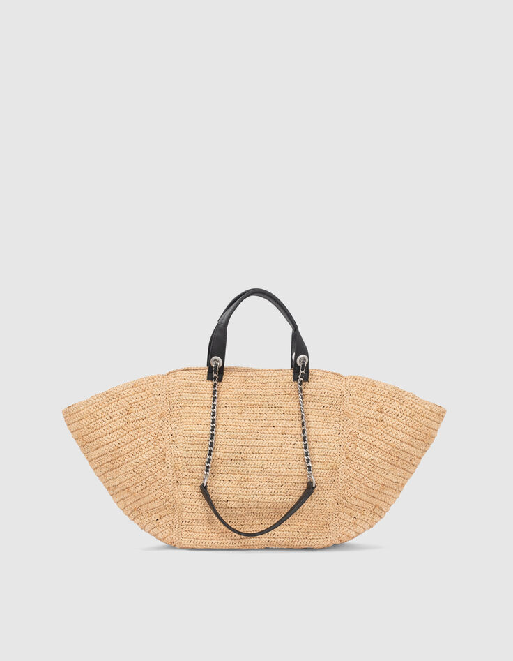Beiger Damenkorb 1440 aus Raphiabast mit Ledertasche-3