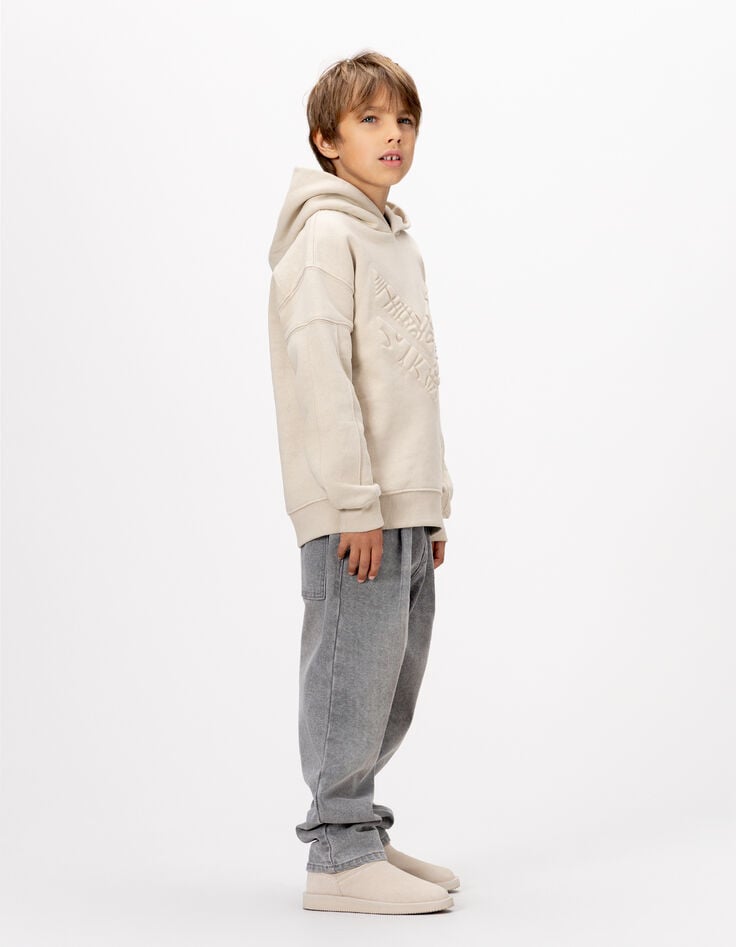 Jongensbeige maxi sweater met visgraatmotief-2 Jongensbeige maxi sweater met visgraatmotief-2