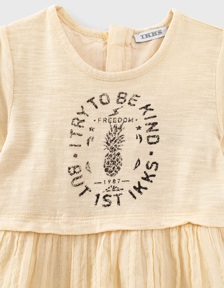 Robe jaune blé bi matière avec bloomer bébé fille-4