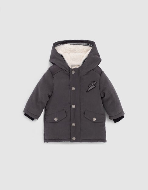 Baby boys’ grey fur-lined double hooded parka - IKKS