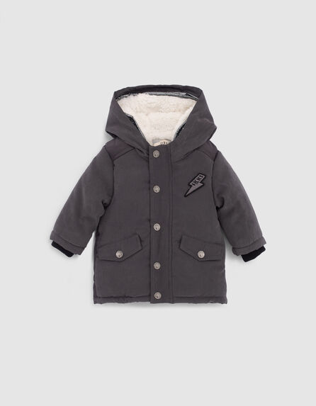 Baby boys’ grey fur-lined double hooded parka