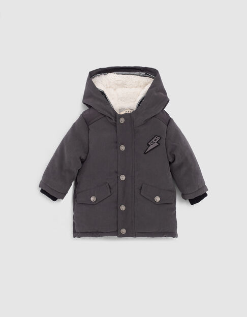 Baby boys’ grey fur-lined double hooded parka