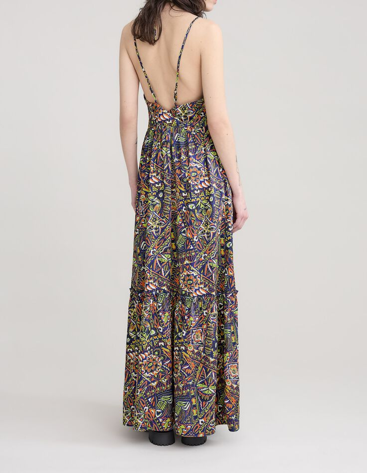 Robe bleue polyester recyclé graphique ethnique Femme-3