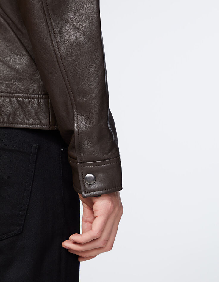 Cazadora choco estilo aviador de cuero para hombre-5