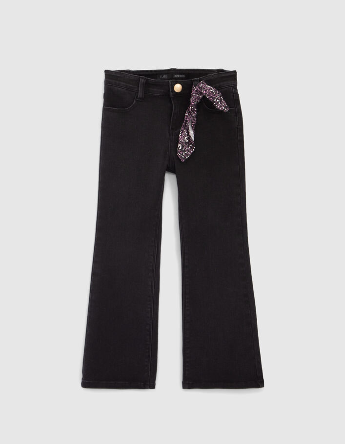 Girls’ black FLARED jeans with paisley print bow-1