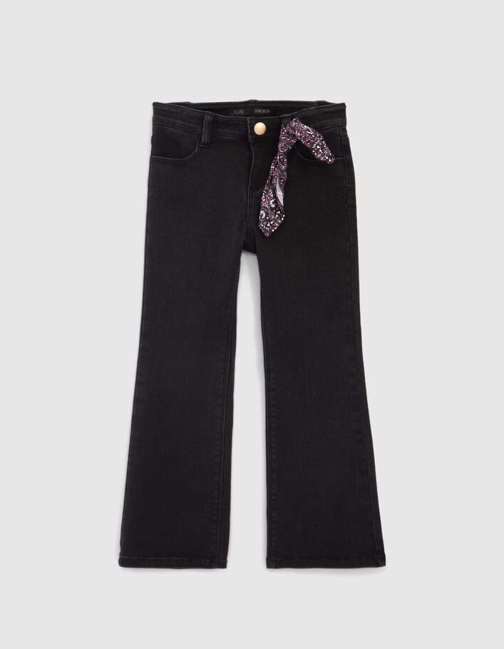 Mädchen-FLARE-Jeans schwarz, Kaschmir-Schleifenprintmotiv -7