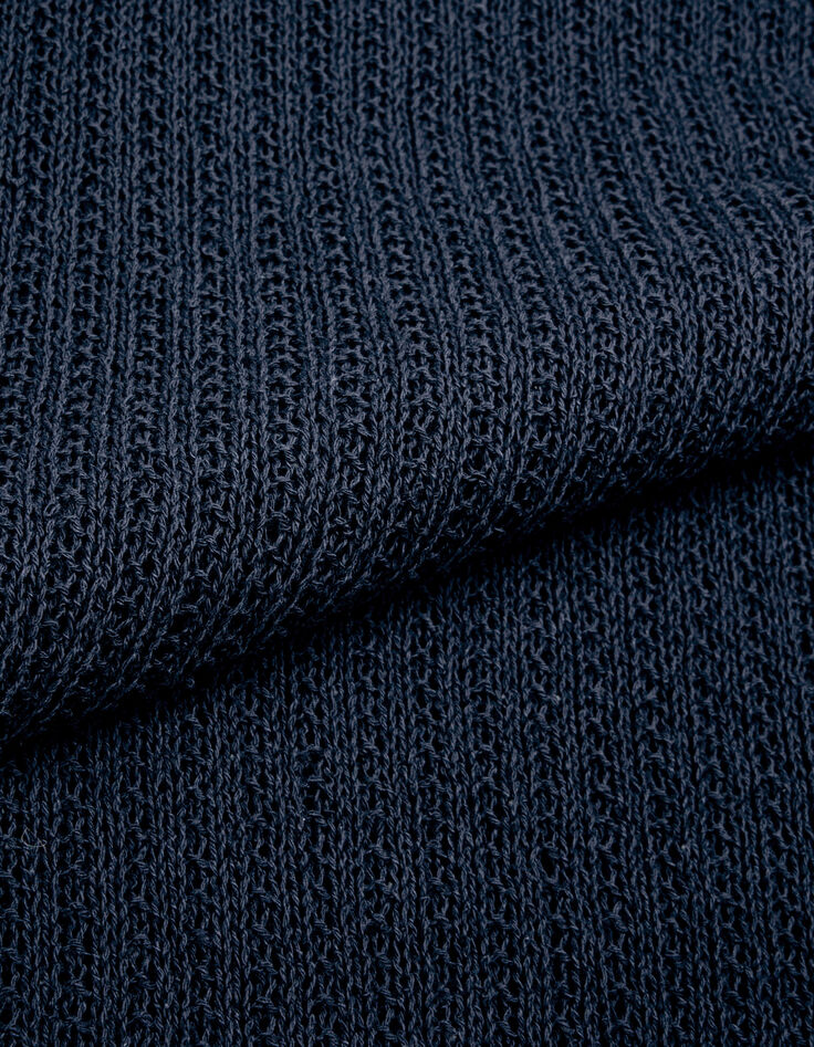 Pull manches courtes marine tricot ajour&eacute; Homme-8