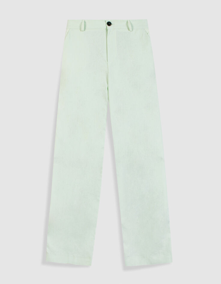 Pantalon de tailleur vert mix lin coton Femme-6