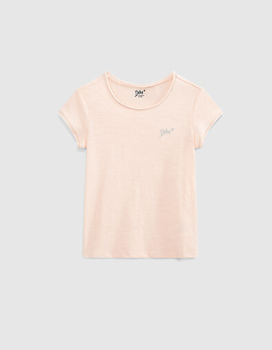 Girls’ powder pink Essential organic cotton T-shirt - IKKS