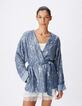 Veste oversize bleue brod&eacute;e sequins esprit kimono Femme-2