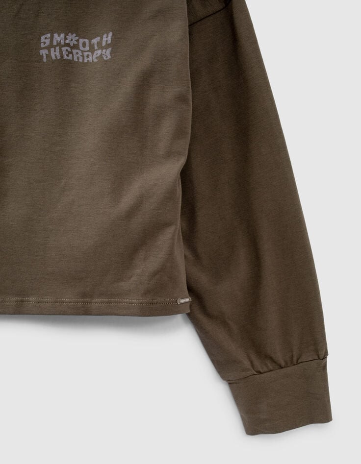 Girls’ bronze cropped T-shirt with print on back and hood-3 Girls’ bronze cropped T-shirt with print on back and hood-3