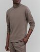 Pull châtain tricot col roulé Homme-1