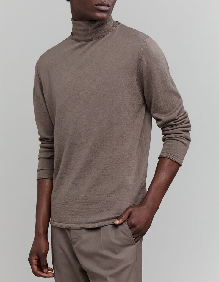 Pull châtain tricot col roulé Homme-1 Pull châtain tricot col roulé Homme-1