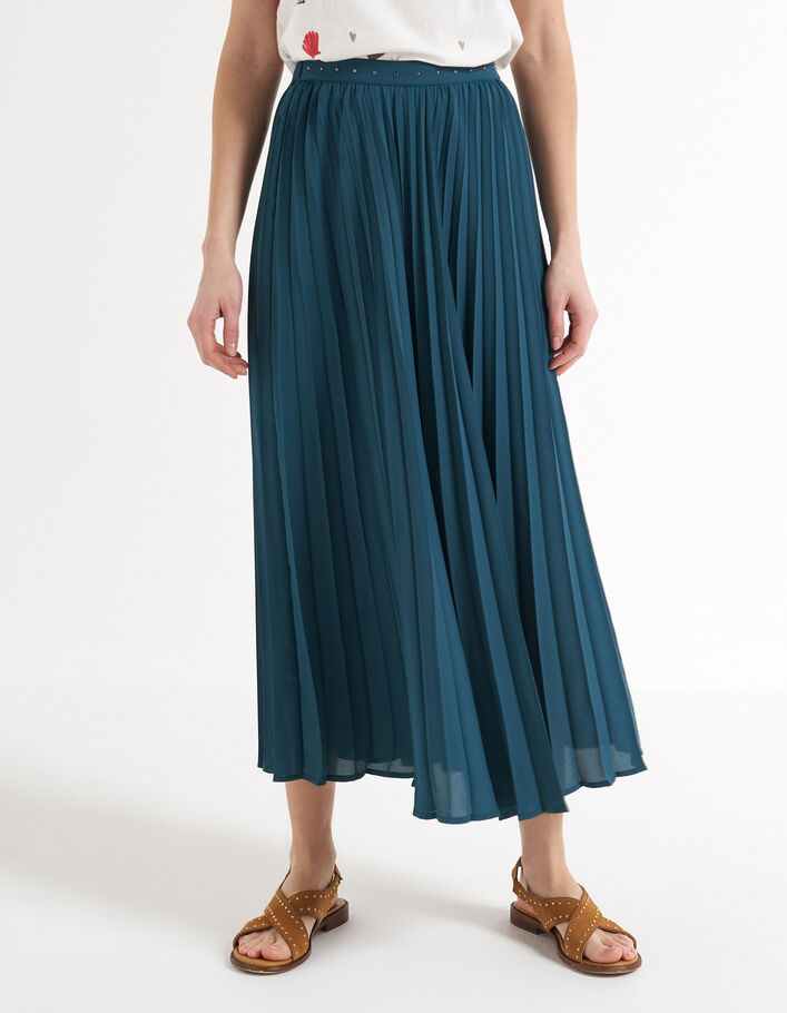 I.Code sea green pleated long skirt - I.CODE