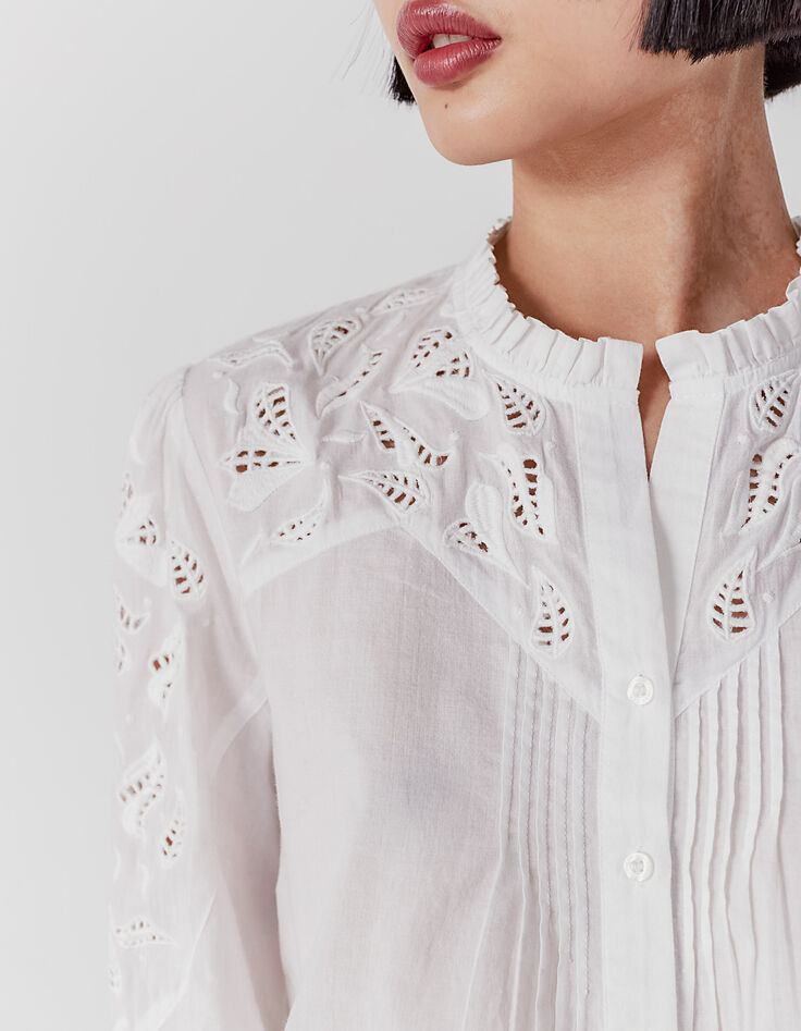 Ecru blouse acid wash behandeling borduursels dames-4