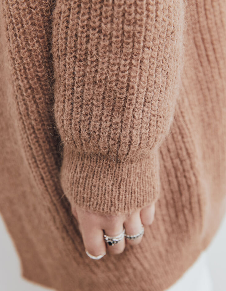 Cardigan beige en maille effet poil femme-5