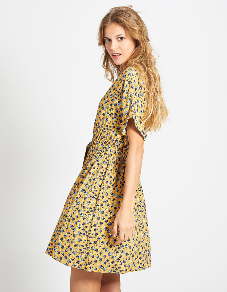 Kurkuma jurk met kleurrijke bloemenprint I.Code-3