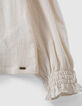 Girls’ ecru waffle T-shirt, pleated collar and cuffs-5