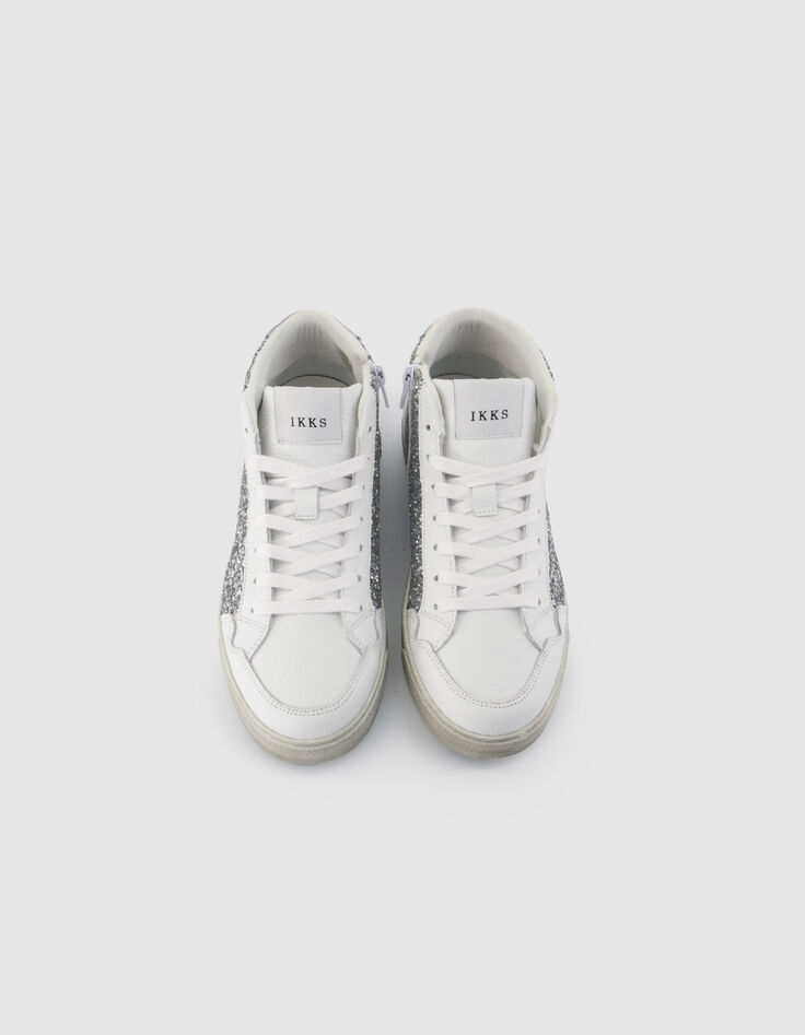 Dames sneakers met hoge top in wit leer en lovertjes-3