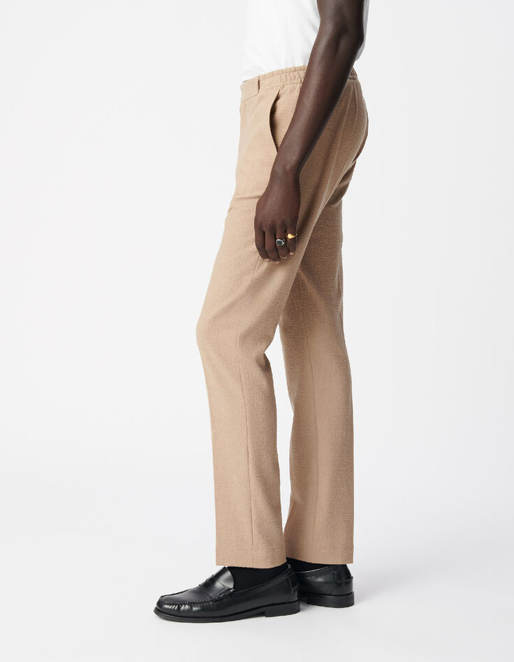Pantalon de costume beige fonc&eacute; seersucker Homme-4