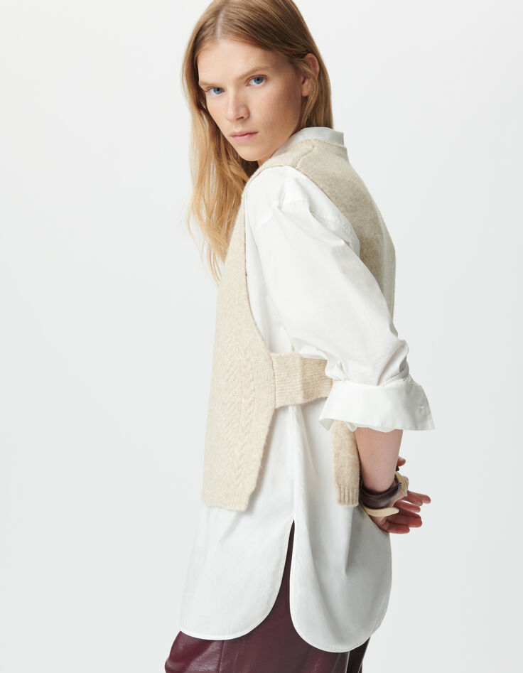 Top plastrón beige punto sin mangas mujer-4 Top plastrón beige punto sin mangas mujer-4