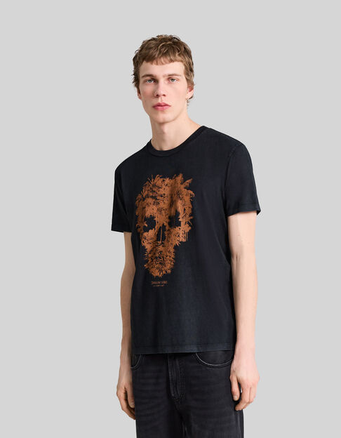 Men’s black T-shirt with palm tree-skull image - IKKS