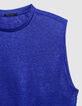 Elektrisch-blaues Leinen-T-Shirt aus Folienstrick für -4